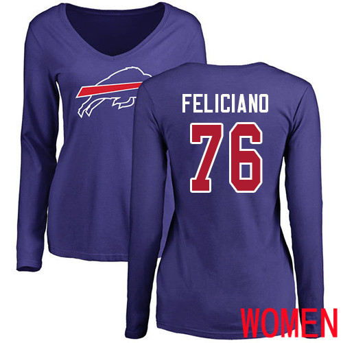 NFL Women Buffalo Bills #76 Jon Feliciano Royal Blue Name and Number Logo Long Sleeve T Shirt